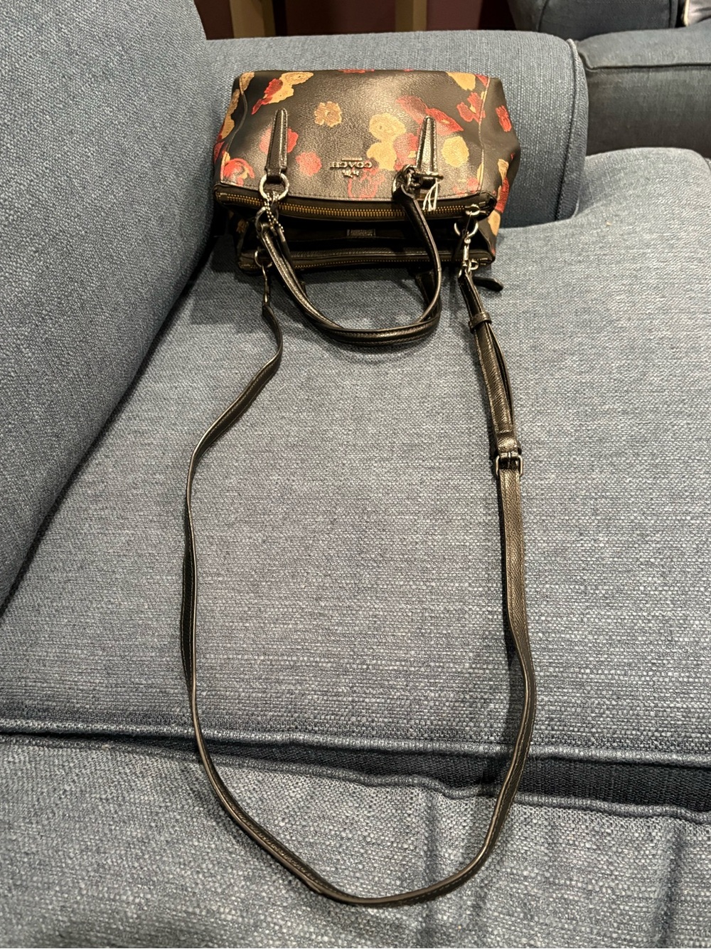 Coach Mia Floral Mini Satchel Crossbody | Black Pebbled Leather Floral Print - Picture 13 of 14